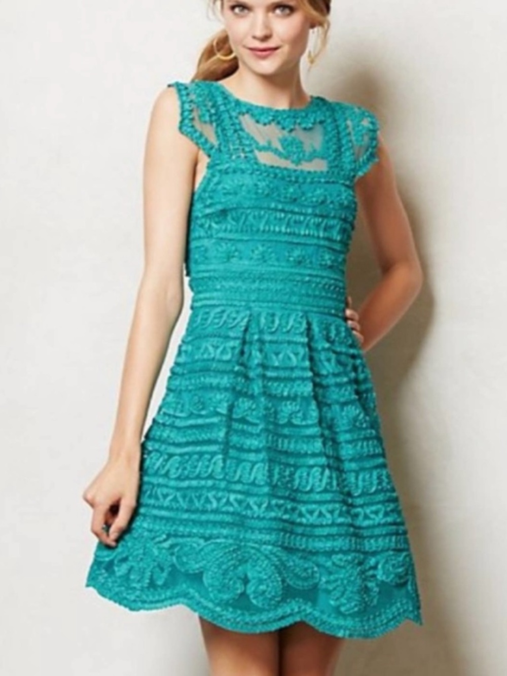 Anthropologie Yoana Baraschi Emerald Green Lace Dress Romantic Boho Size 8